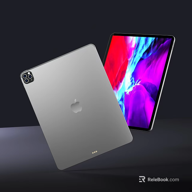 Apple Silver Tablet With Rear Camera Module And Colorful Display Screen Front View 3d model