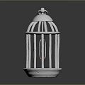 White Metal Birdcage With Orange Bird And Reflective Base On Dark Background