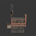 Industrial Construction Equipment With Crane Platform Stacked Boxes And Structural Parts