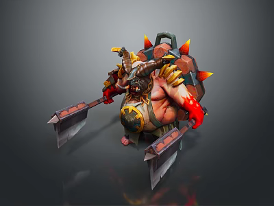 Fierce Warrior Monster Character With Spiked Shell Horns Dual Axes And Red Accents 3d model