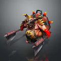 Fierce Warrior Monster Character With Spiked Shell Horns Dual Axes And Red Accents
