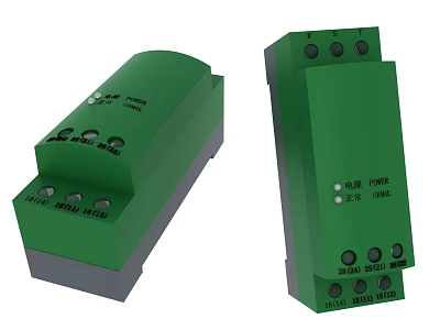 Green Industrial Control Modules With Input Output Terminals And Status Indicators 3d model