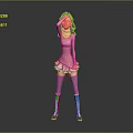 Game Movie Character With Red Hair Pink Turtleneck White Skirt Brown Boots And Gray Background