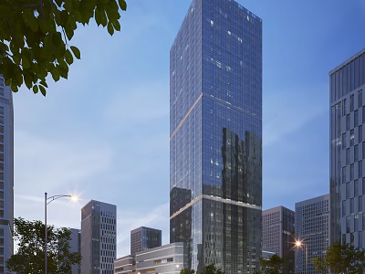 Modern High Rise Office Building with Glass Facade in Urban Skyline Surrounded by Buildings 3d model