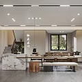 Elegant Modern Chinese Specialty Store Interior With Display Shelves Tea Table And Pendant Lights