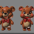 Two Adorable Orange Cartoon Bear Figurines With Red Bow Ties And Smiling Expressions
