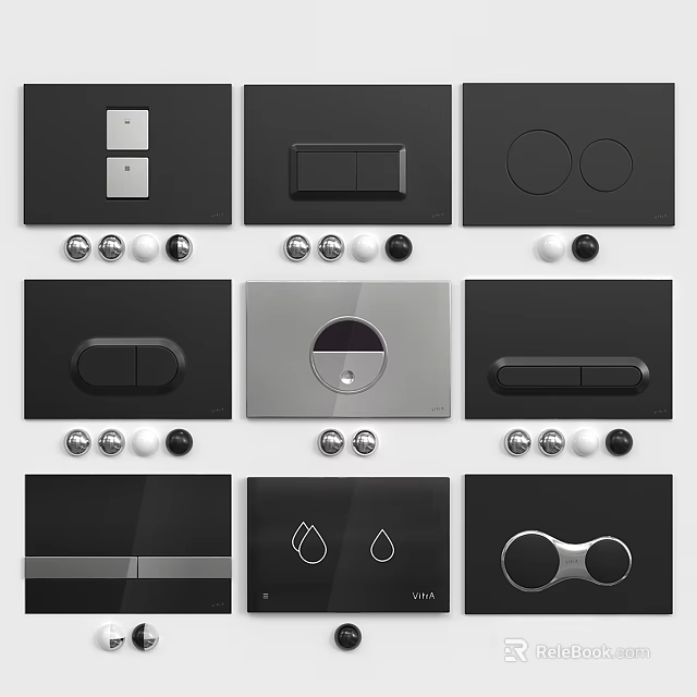 Modern Black Gray Switch Panels With Sleek Metallic Designs And Various Shapes 3d model 
