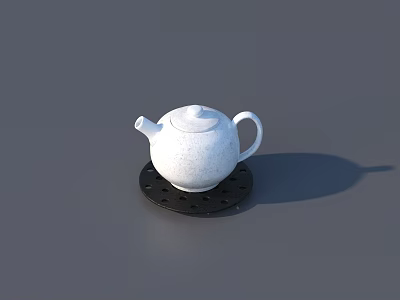 Elegant White Teapot Placed On Black Round Tray Against Grey Background 3d model