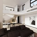 Modern Loft Living Room Interior With Spacious Layout And Large Windows 3d model