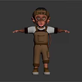 Cartoon Monkey Character Wearing Brown Overalls White T-Shirt and Cap with Arms Outstretched