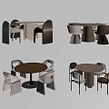 Modern Round Dining Table Sets With Wooden Frames And Upholstered Chairs 3d model