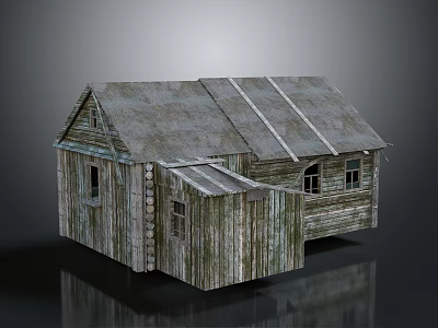 Rustic Wooden House Exterior With Weathered Roof Multiple Windows And Attached Section 3d model