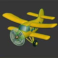 Yellow Toy Passenger Airplane With Propeller Blue Windows Yellow Wings Tail And Black Background Reflection
