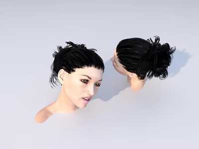 Game Film Character Female Head Model with Front Side Views Black Bun Natural Expression 3d model