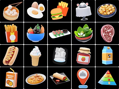 Food and Beverage Material Xiaolongbao Beverage Hamburger Hot Dog Bread Ice Cream Milk Fries 3d model
