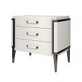 Modern White Bedside Table With Three Drawers Metal Handles And Black Legs