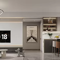 Modern Living and Dining Room Interior Design With Grey Sofa Dining Table And Wall Clock 3d model