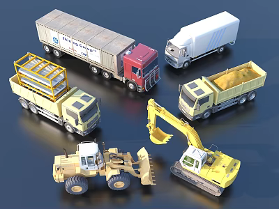 Various Construction Vehicles Including Trucks Excavator Loader And Dump Truck 3d model