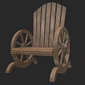 Rustic Wooden Leisure Chair With Wheel Shaped Armrests And Classic Design