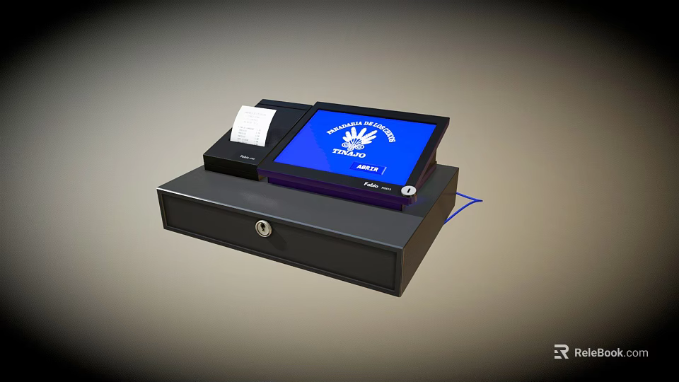 Commercial Cash Register System With Tablet Display Receipt Printer And Locked Drawer 3d model 