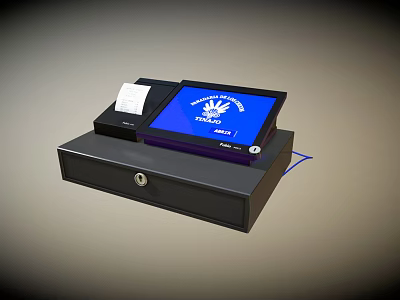 Commercial Cash Register System With Tablet Display Receipt Printer And Locked Drawer 3d model