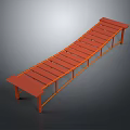 Orange Long Bench With Wooden Slats And Metal Frame Structure Design