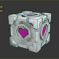 Unique Weapon Cube With Gray Geometric Design And Pink Heart Shaped Windows 3d model