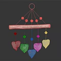 Decorative Hanging Ornament With Wooden Stick Orange Black Beads And Gray White Heart Shaped Pendants