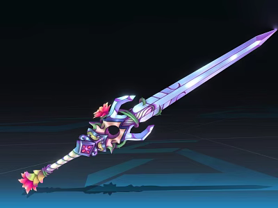 Fantasy Decorative Sword with Purple Blue Glow Floral Hilt Gemstone Accents and Intricate Blade Design 3d model