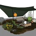 Outdoor Garden Seating Set With Green Chairs Sofa Crate Table Canopy And Yellow Flowers