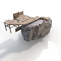 Natural Rock Formation With Wooden Platform And Bench Structure