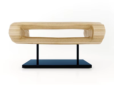 Decorative Ornament Combination with Wooden Open Rectangular Design on Black Metal Stand and Square Base 3d model