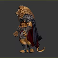 Mythical Lion Headed Warrior With Muscular Body Armor And Flowing Cloak Standing