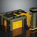 Military Style Industrial Facility With Green Exterior Yellow Pipes And Control Tower