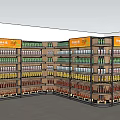 Retail Display Shelves With Multiple Layers Stocked Various Bottled Products And Top Signs
