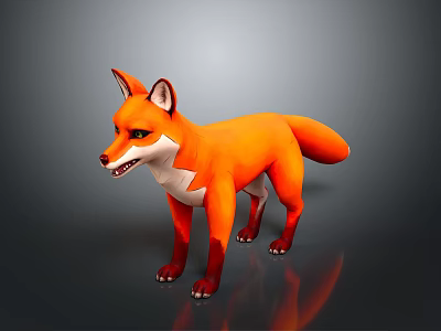 Orange Fox 3D Game Movie Character Standing With White Underbelly Shiny Surface Gray Background 3d model