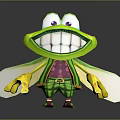 Cartoon Frog Character With Big Eyes Smiling Face Yellow Wings Green Pants And Purple Vest