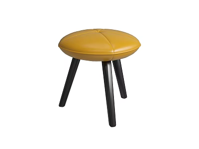 Modern Stool With Yellow Leather Stitched Seat And Black Three Legs 3d model