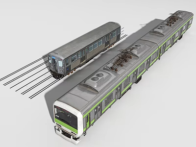 Old and New Subway Train Models on Rail Tracks 3d model