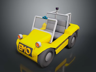Yellow Small Cart With Black EMO Logo Headlights Seats And Roof Equipment 3d model