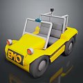 Yellow Small Cart With Black EMO Logo Headlights Seats And Roof Equipment