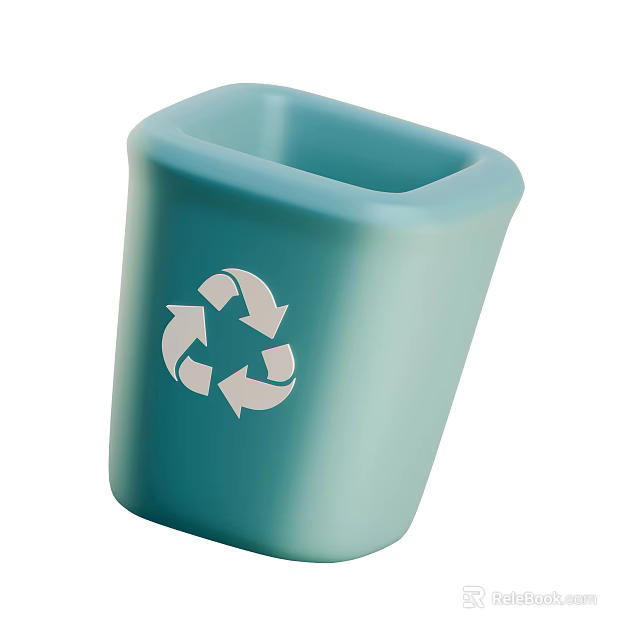 Decorative Ornament Set With Light Blue Recycling Bin And White Symbol For Home Decor 3d model 