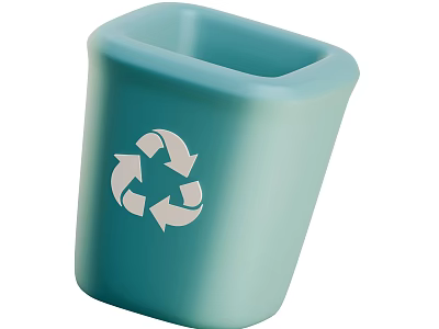 Decorative Ornament Set With Light Blue Recycling Bin And White Symbol For Home Decor 3d model