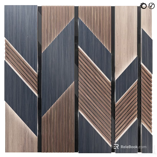 Modern Geometric Partition Design With Chevron Patterns And Layered Wood Metal Textures 3d model 