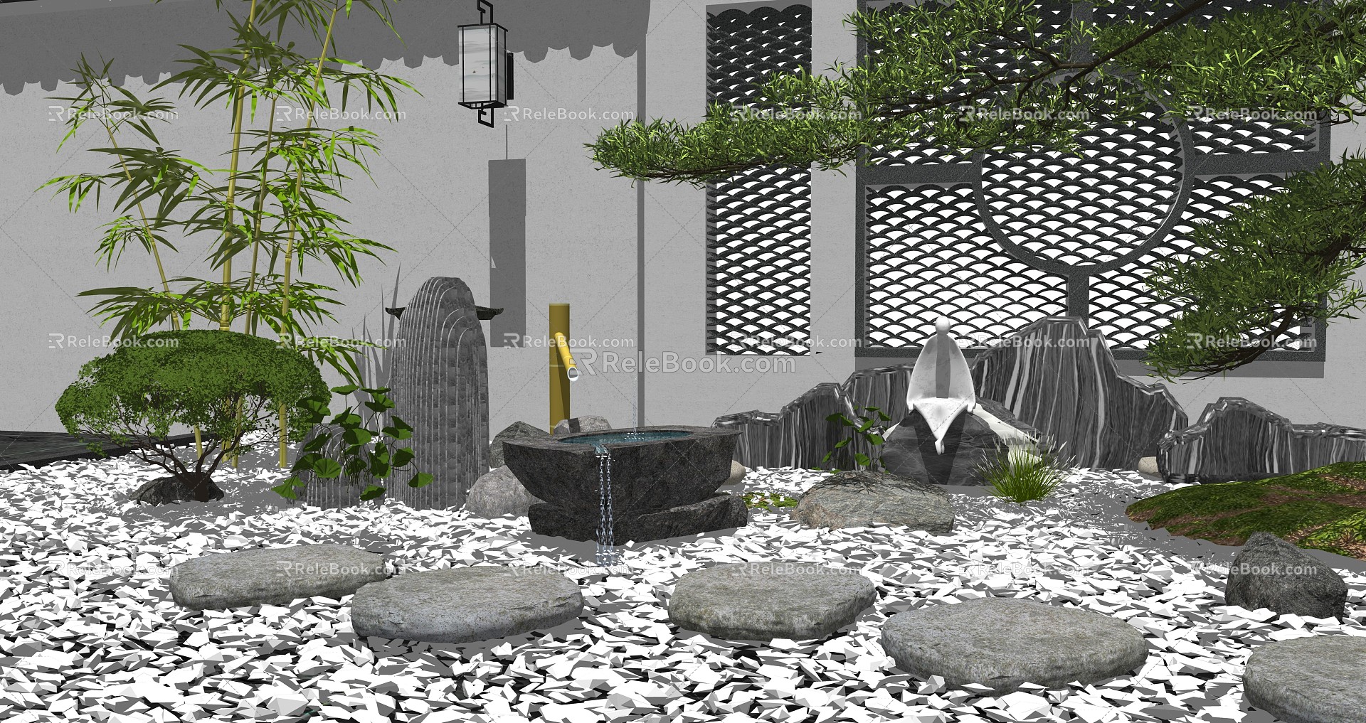 New Chinese Style Landscape Sick Courtyard Landscape Horse Head Wall Landscape Wall Dry Landscape Zen Courtyard Stunned Deer Courtyard Sick model