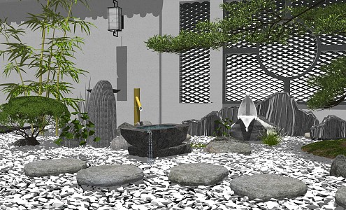 New Chinese Style Landscape Sick Courtyard Landscape Horse Head Wall Landscape Wall Dry Landscape Zen Courtyard Stunned Deer Courtyard Sick 3d model