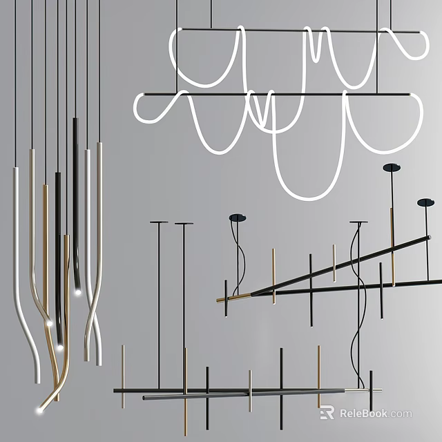 Elegant Modern Chandeliers With Geometric Metal Lines And Minimalist Hanging Design 3d model 