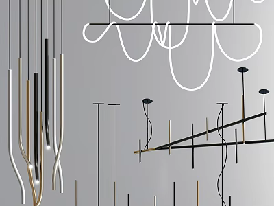 Elegant Modern Chandeliers With Geometric Metal Lines And Minimalist Hanging Design 3d model