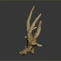 Golden Bird Sculpture With Outstretched Textured Wings And Abstract Design On Dark Background