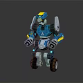 Sci Fi Blue Yellow Robotic Character With Mechanical Structure And Wheel Legs 3d model